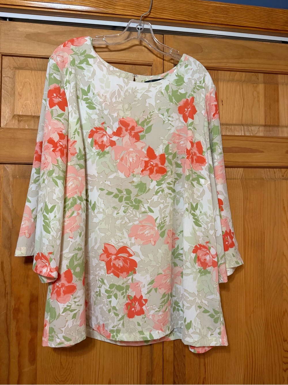 Rose & Olive Floral Scoop Neck Tunic in Coral, Pink, and Green